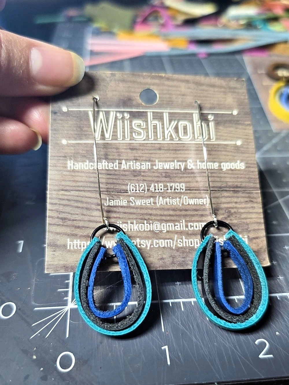 Wishkobi Blue & Black Teardrop Earrings NWT
